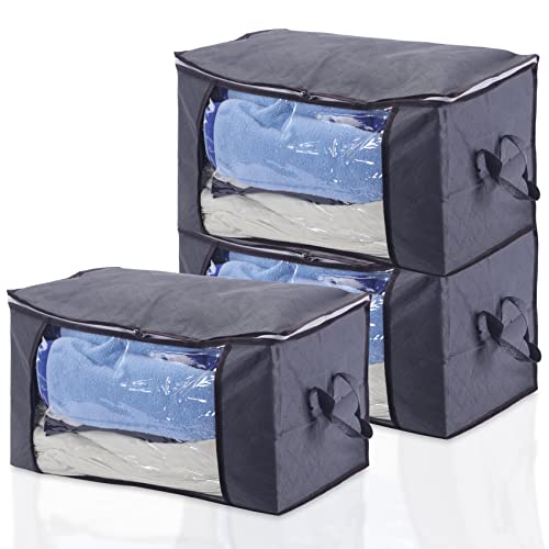 3PCS Clothes Storage Bag Closet Organizer with Reinforced Handle Firm Fabric Strong Zipper Foldable Breathable Storage Container Set for Clothes, Quilts, Blankets, Bedding