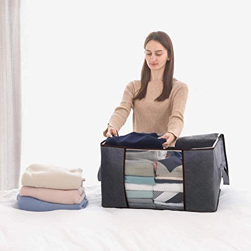 3PCS Clothes Storage Bag Closet Organizer with Reinforced Handle Firm Fabric Strong Zipper Foldable Breathable Storage Container Set for Clothes, Quilts, Blankets, Bedding