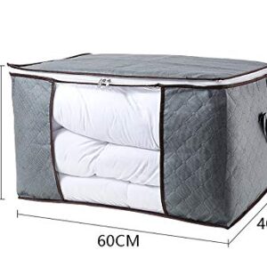 3 Pack Large Capacity Foldable Clothes Storage Bags, Storage Bins Closet Organizers with Clear Window, Sturdy Zipper, Reinforced Handle, Thick Fabric for Clothing, Comforters, Blankets, ( 90L , Grey)