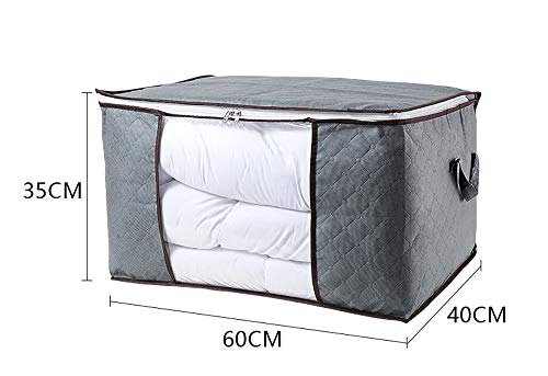 3 Pack Large Capacity Foldable Clothes Storage Bags, Storage Bins Closet Organizers with Clear Window, Sturdy Zipper, Reinforced Handle, Thick Fabric for Clothing, Comforters, Blankets, ( 90L , Grey)