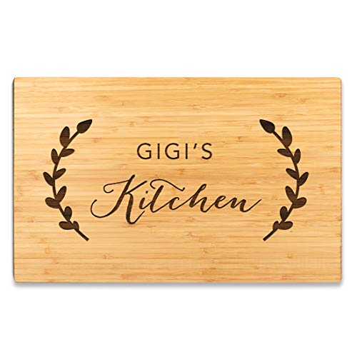 Andaz Press Large Bamboo Wood Cutting Board Gift for Mother's Day, 17.75 x 11-inch, Rustic Laurels, Gigi's Kitchen, 1-Pack, Laser Engraved Serving Chopping Board Christmas Birthday Chef Kitchen Ideas