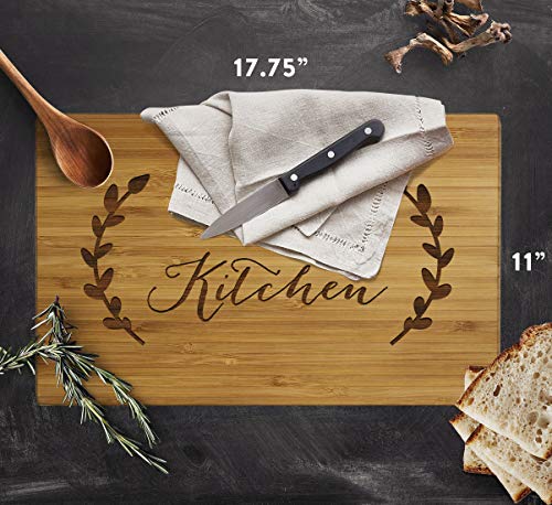 Andaz Press Large Bamboo Wood Cutting Board Gift for Mother's Day, 17.75 x 11-inch, Rustic Laurels, Gigi's Kitchen, 1-Pack, Laser Engraved Serving Chopping Board Christmas Birthday Chef Kitchen Ideas