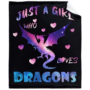 just a girl who loves dragons blanket flannel fleece throw blanket microfiber lightweight soft cozy for couch sofa bed all season personalized gift to girls women 80"x60" for adult