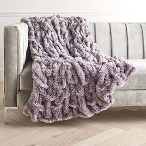 Z Gallerie Premium Oslo Thick and Chunky Weave Knit Faux Fur Blanket Throw - Super-Soft Jumbo Luxe Velvet Throw Blanket for Couch, Sofa and Bed - Amethyst