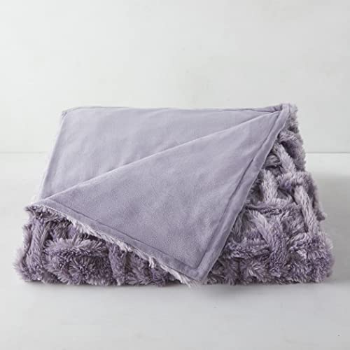 Z Gallerie Premium Oslo Thick and Chunky Weave Knit Faux Fur Blanket Throw - Super-Soft Jumbo Luxe Velvet Throw Blanket for Couch, Sofa and Bed - Amethyst