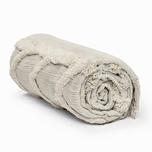 Americanflat 100% Cotton Throw Blanket for Couch - 50x60 - All Seasons Neutral Medium-weight Cozy Soft Blankets & Throws for Bed, Sofa or Chair.door or Outdoor Use [Beige Tufted Cotton]