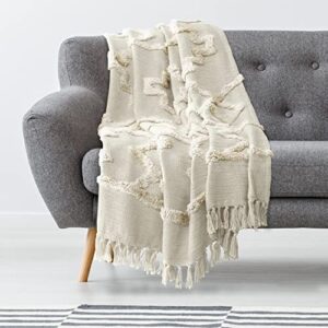 Americanflat 100% Cotton Throw Blanket for Couch - 50x60 - All Seasons Neutral Medium-weight Cozy Soft Blankets & Throws for Bed, Sofa or Chair.door or Outdoor Use [Beige Tufted Cotton]