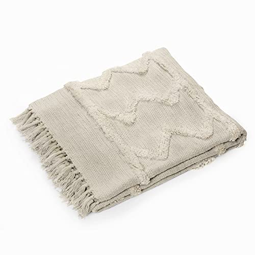 Americanflat 100% Cotton Throw Blanket for Couch - 50x60 - All Seasons Neutral Medium-weight Cozy Soft Blankets & Throws for Bed, Sofa or Chair.door or Outdoor Use [Beige Tufted Cotton]