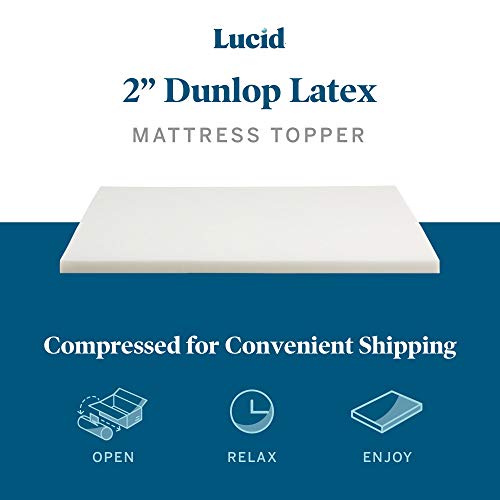 LUCID 2 Inch Dunlop Latex Mattress Topper, Twin
