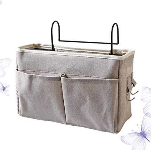 DOITOOL Storage Bag Hanging Organizer, Grey Bedside Caddy Organizer, Canvas Pouch for Bunk, chair, Hospital Beds, College Dorm, Rooms, Baby Bed Rails, Camp ( Grey )