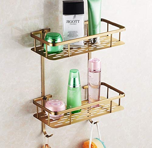 LUDSUY Bathroom Accessories,Wall Mounted Strong Brass Antique Shower Shampoo Shelf Basket Holder∕Fashion Bathroom Dual Shelf