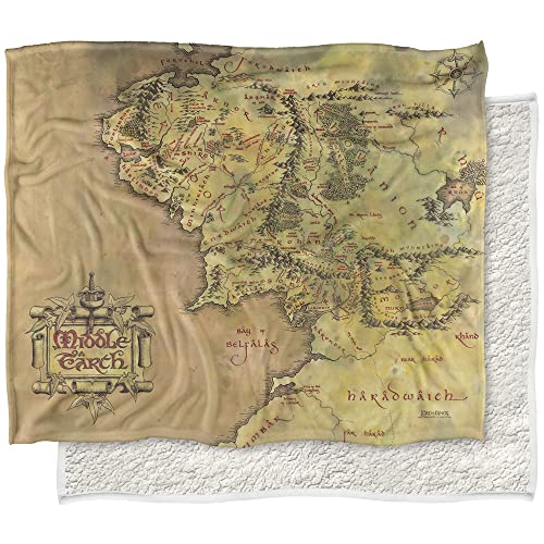 The Lord of The Rings Blanket, 50"x60" Map of Middle Earth Silky Touch Sherpa Back Super Soft Throw Blanket