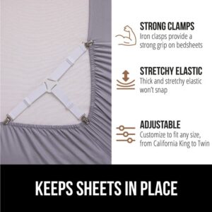 Gorilla Grip Large Clothes Storage Bag Organizer 3 Pack and Nonslip Bed Sheet Straps 4 Pack, Storage Bag Size 90L in Gray, Reinforced Handles, Sheet Straps in White, Easy Install, 2 Item Bundle