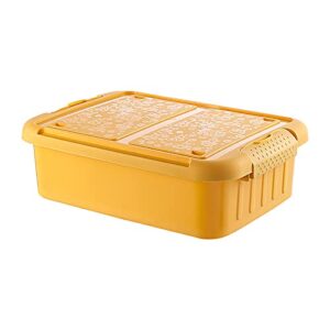 easy move groceries organizer plastic storage bins baskets for clothes shoes blankets,under bed lidded storage bins,large capacity storage box containers with wheels-yellow 11l(11x9x6.6inch)