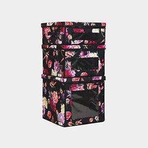 foldable clothes storage bag organizer dual access magnetic bins strong handle quality fabric for collapsible closet boxes under the bed linen bedding blankets (navy floral, sml combo 3 pack)