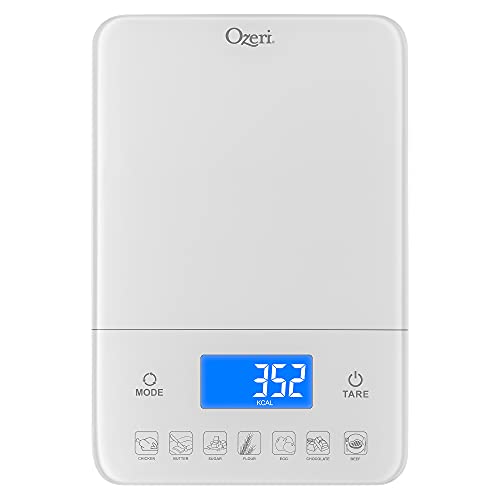 Ozeri Touch III Digital Kitchen Scale with Calorie Counter, 22 lbs (10 kg), White