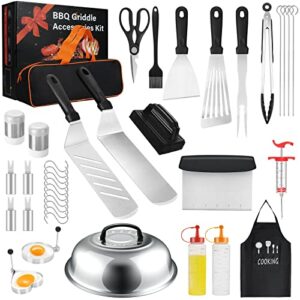 griddle accessories kit, terlulu 38 pcs flat top grill accessories tools set for blackstone and camp chef, stainless steel spatula set with carry bag for outdoor grilling bbq camping teppanyaki