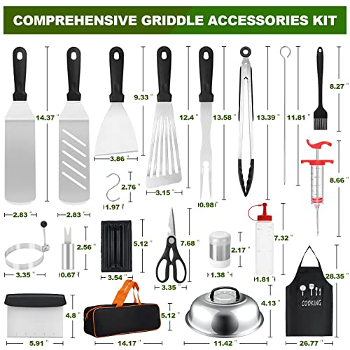 Griddle Accessories Kit, Terlulu 38 PCS Flat Top Grill Accessories Tools Set for Blackstone and Camp Chef, Stainless Steel Spatula Set with Carry Bag for Outdoor Grilling BBQ Camping Teppanyaki