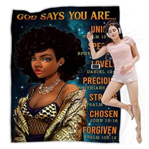 Drawpro Black Girl Throw Blanket African American Queen Blanket Black Women Inspirational Blanket for Girl Warm Soft Fuzzy Flannel Blanket Bed Couch Sofa Chair Office Camping Fluffy Cozy 50"X40"