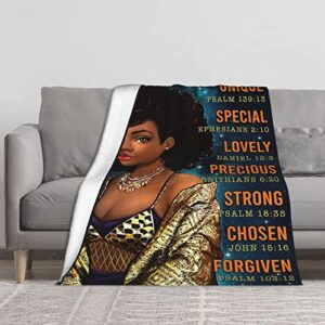 Drawpro Black Girl Throw Blanket African American Queen Blanket Black Women Inspirational Blanket for Girl Warm Soft Fuzzy Flannel Blanket Bed Couch Sofa Chair Office Camping Fluffy Cozy 50"X40"