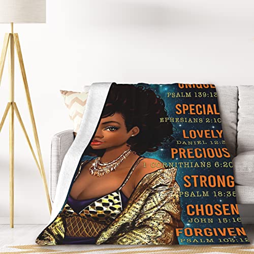 Drawpro Black Girl Throw Blanket African American Queen Blanket Black Women Inspirational Blanket for Girl Warm Soft Fuzzy Flannel Blanket Bed Couch Sofa Chair Office Camping Fluffy Cozy 50"X40"