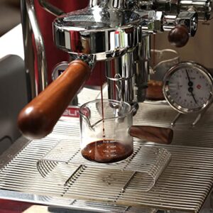WALNUT COFFEE 75ml Colored Espresso Shot Glass Double Spouts with Walnut Handle, Measuring Triple Pitcher Milk Cup with 2 Spouts, Coffee Measuring Cup Glass with Walnut Handle for Barista (Clear)