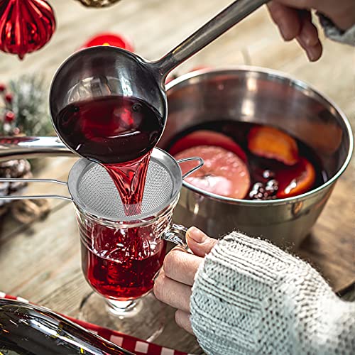 Fine Mesh Strainer Stainless Steel 3 Inch Small Mini Tea Strainer Cocktail Food Coffee Sturdy Long Handle Double Straining Sifter Kitchen Metal Bar Sieve Utensil strainer for juicing (Silver)