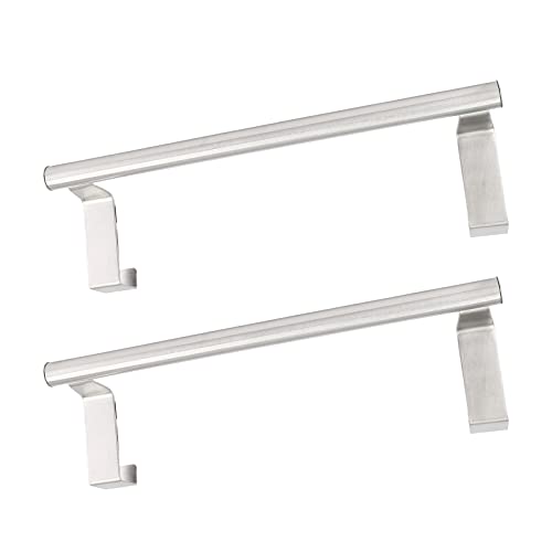 Coufce 23cm / 9 Inch Stainless Steel Kitchen Cabinet Towel Holder, Over Door Towel Rack Bar Holder, Towel Rack with Hooks for Bathroom, Over Cabinet Cupboard Doors(2Pcs)