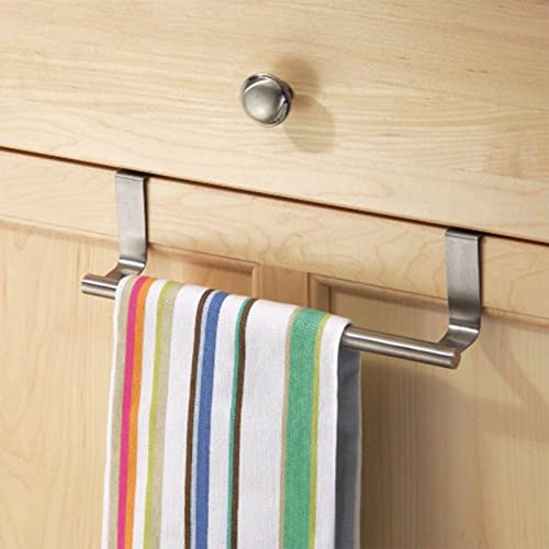 Coufce 23cm / 9 Inch Stainless Steel Kitchen Cabinet Towel Holder, Over Door Towel Rack Bar Holder, Towel Rack with Hooks for Bathroom, Over Cabinet Cupboard Doors(2Pcs)