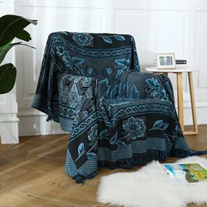 YASHLIE Vintage Large Woven Throw Blanket 70x80 Knit Blanket Chair Cover Bed Blanket (Classical Style/A, Full Bed 70 * 80)