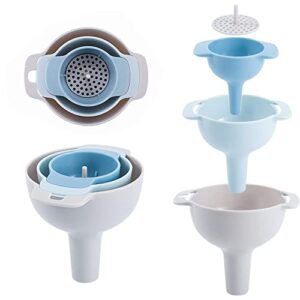 4 in 1 kitchen funnels for filling bottles, kitchen funnels with detachable strainer filter, bpa-free food grade oil funnel, suitable for all kinds of solid food and liquid