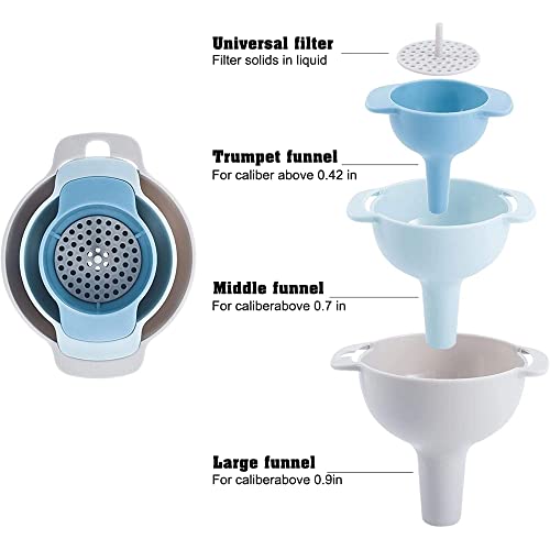 4 in 1 Kitchen Funnels for Filling Bottles, Kitchen Funnels with Detachable Strainer Filter, BPA-Free Food Grade Oil Funnel, Suitable for All Kinds of Solid Food and Liquid