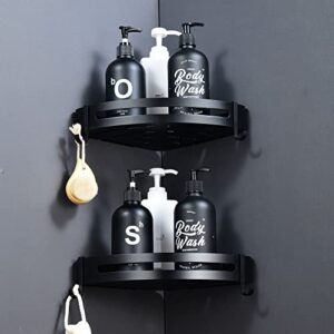 spiyou 2 pack bathroom shower caddy organizer for kitchen toilet no drilling adhesive wall mounted bathroom shower shelf storage corner shelf black, sp-001