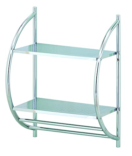 Towel Shelf Wall Mount Towel Rack with Double Towel Bar and 2 Shelves Bathroom Storage Organizer Chrome Plated by Madison 15.25inch W x 21.5inch L x 8.5inch D MH10018 0