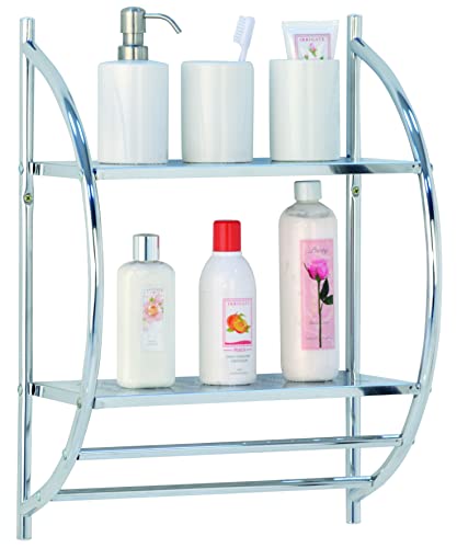 Towel Shelf Wall Mount Towel Rack with Double Towel Bar and 2 Shelves Bathroom Storage Organizer Chrome Plated by Madison 15.25inch W x 21.5inch L x 8.5inch D MH10018 0