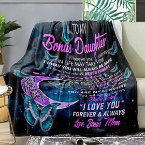 to My Bonus Daughter Throw Blanket, Soft Warm and Cozy Flannel Fuzzy Blanket for Adults and Kids 60x80in