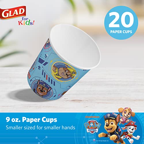 Glad for Kids Paw Patrol Paper Cups Disposable Paper Cups with Paw Patrol Design for Kids Heavy Duty Disposable Paper Cups for Everyday Use and All Occasions 9 Ounces, Blue, 20 Count