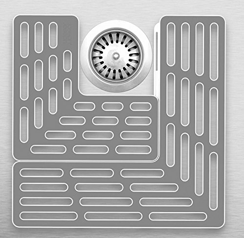 Joseph Joseph SinkSaver Adjustable Sink Protector Mat Two Grid Sections Fits Different Drain Positions Non-Slip, Gray