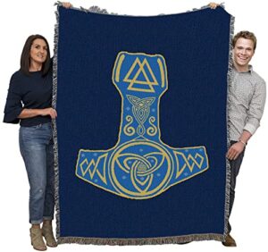 pure country weavers mjolnir - thor’s hammer blanket- norse mythology fantasy ancient symbols gift tapestry throw woven from cotton - made in the usa (72x54)