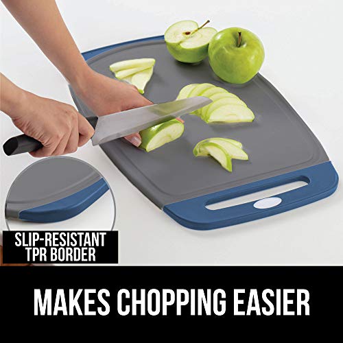 Gorilla Grip Reversible, Oversized, Thick Cutting Board, Grip Handle, Deep Juice Grooves, Slip Resistant, Large Kitchen Chopping Boards for Meat, Veggies, Fruits, Dishwasher Safe, 16x11.2, Blue Gray