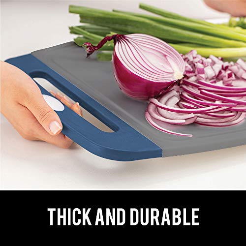 Gorilla Grip Reversible, Oversized, Thick Cutting Board, Grip Handle, Deep Juice Grooves, Slip Resistant, Large Kitchen Chopping Boards for Meat, Veggies, Fruits, Dishwasher Safe, 16x11.2, Blue Gray