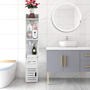 Tall Bathroom Cabinet, Bathroom Storage Accessories Floor Standing Waterproof Cabinet Bathroom White Robust Bathroom Furniture Bathroom Toilet Silm Shelf Bathroom Organizer Tall Cupboard Storage Rack