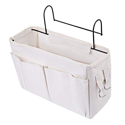 XSHION Bedside Storage Caddy Hanging Organizer Bag Holder Bunk Bed Organizer for Dorm Room,Hospital Bed Rails,Baby Bed- Beige