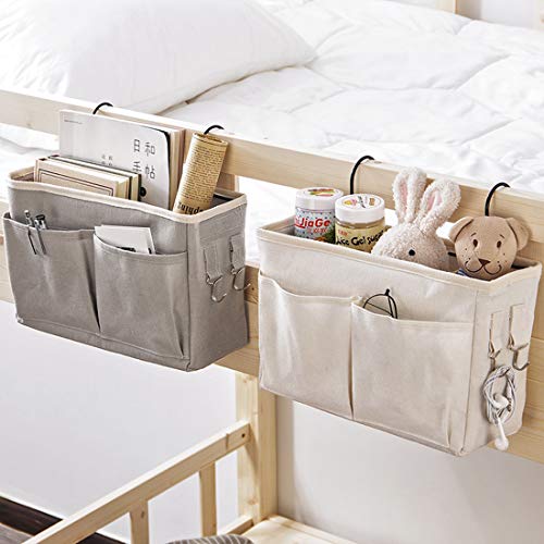 XSHION Bedside Storage Caddy Hanging Organizer Bag Holder Bunk Bed Organizer for Dorm Room,Hospital Bed Rails,Baby Bed- Beige