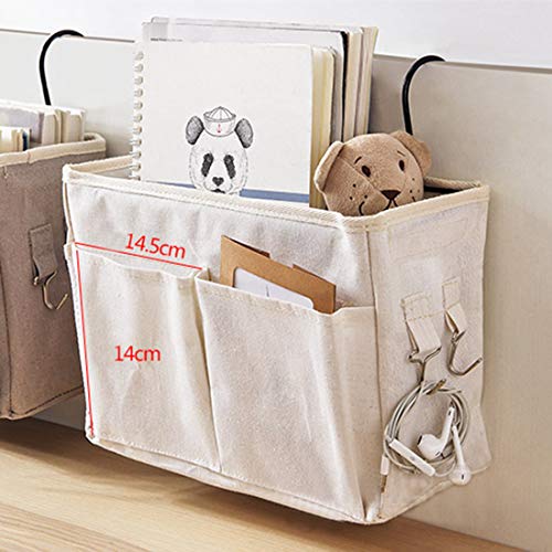 XSHION Bedside Storage Caddy Hanging Organizer Bag Holder Bunk Bed Organizer for Dorm Room,Hospital Bed Rails,Baby Bed- Beige