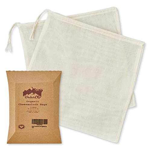 Organic Cheesecloth Nut Milk Bag Strainer 2-Pack, GOTS Certified Cheese Cloths for Straining Food, Yogurt, Juice, Cold Brew Coffee & Tea Filter - Reusable Butter Muslin Greek Yogurt Strainer