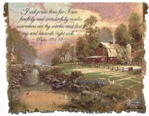 manual thomas kinkade 50 x 60-inch tapestry throw, sunset at riverbend