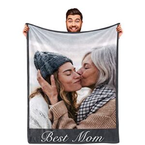 dayofshe gifts for mom-custom blanket for grandma mother gifts, personalized mom photo blanket as best mom ever gifts from son