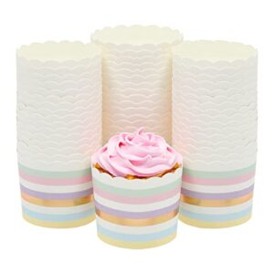 50 pack striped paper baking cups, rainbow pastel cupcake liners for muffins, cupcakes, and desserts for birthday parties, spring celebrations, and baby showers (2.2 in)