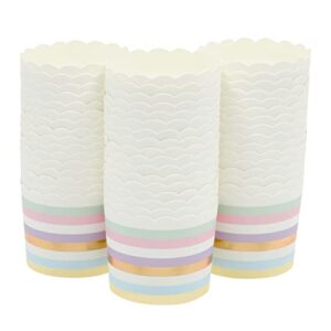 50 Pack Striped Paper Baking Cups, Rainbow Pastel Cupcake Liners for Muffins, Cupcakes, and Desserts for Birthday Parties, Spring Celebrations, and Baby Showers (2.2 In)